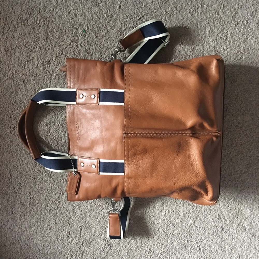 Coach charles tan/brown leather tote
